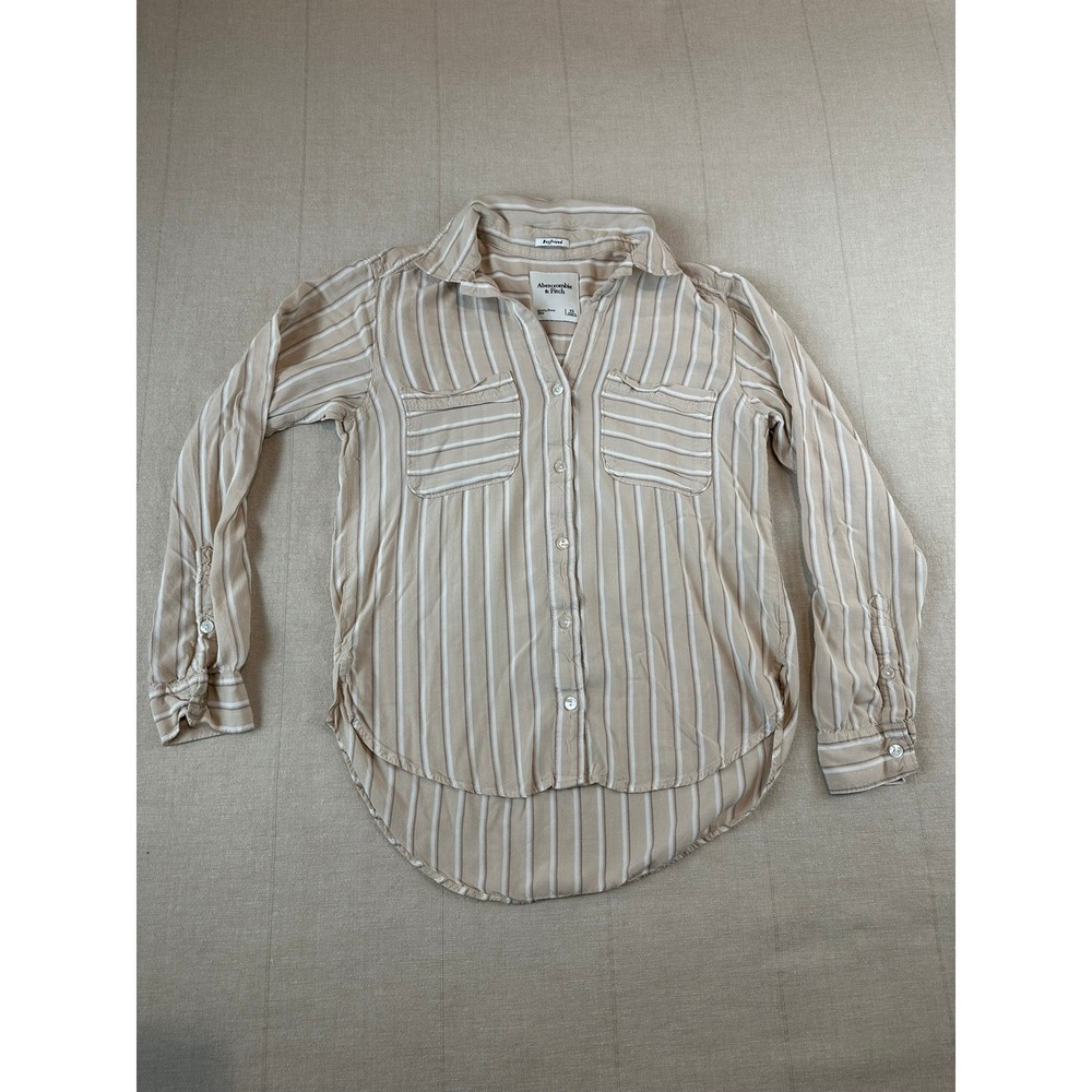 Abercrombie & Fitch | Boyfriend Striped Shirt Tan | Women's XS